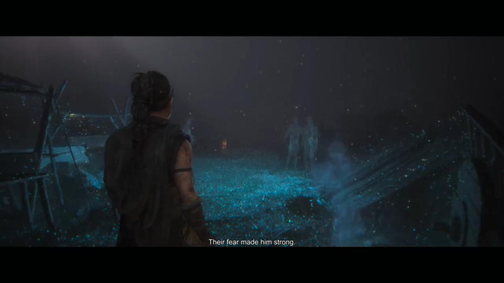 Воин смотрит на призрачные фигуры в тумане