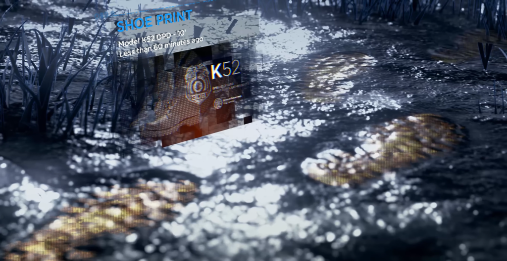 Голограмма анализирует след обуви в грязной луже