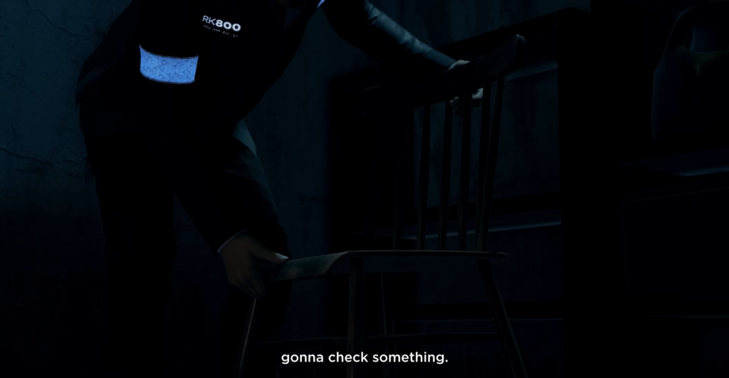 Коннор RK800 из Detroit: Become Human двигает стул в комнате