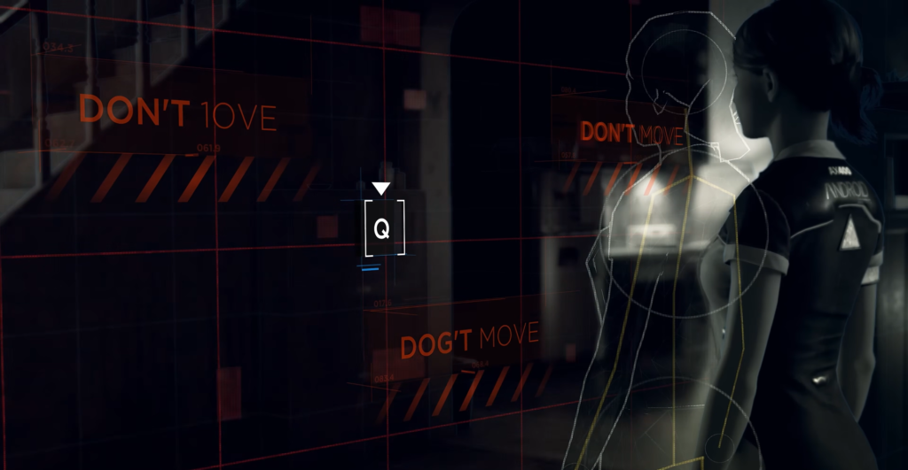 Кара стоит неподвижно, интерфейс Q, Detroit: Become Human