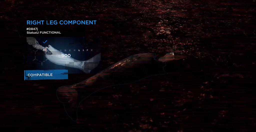 Интерфейс Detroit: Become Human показывает компонент правой ноги андроида