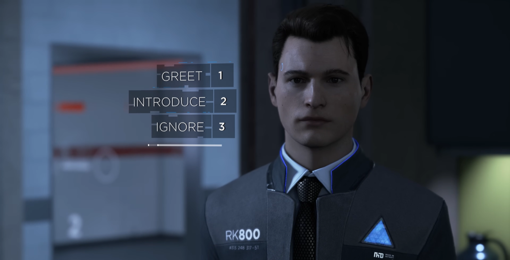 Коннор Detroit: Become Human выбирает реплику в комнате