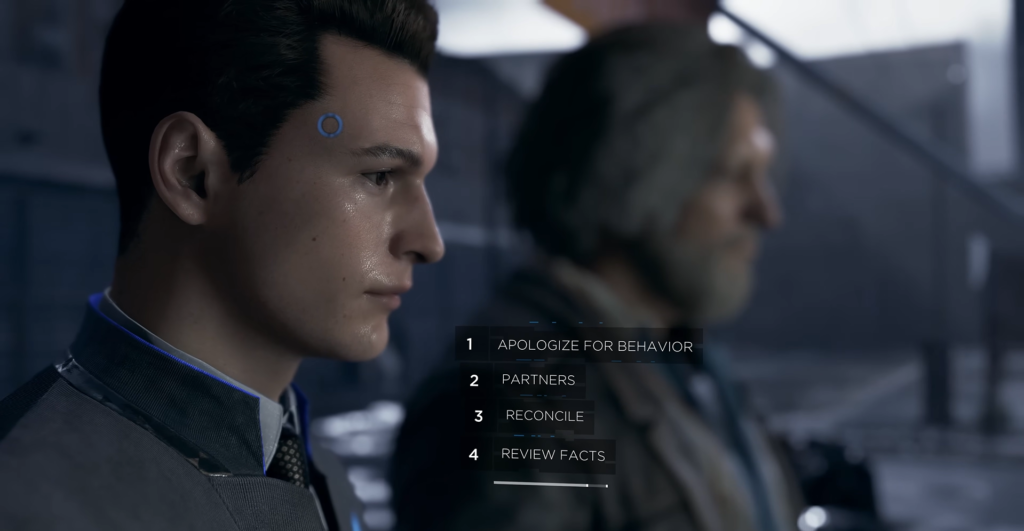 Коннор из Detroit: Become Human выбирает вариант диалога
