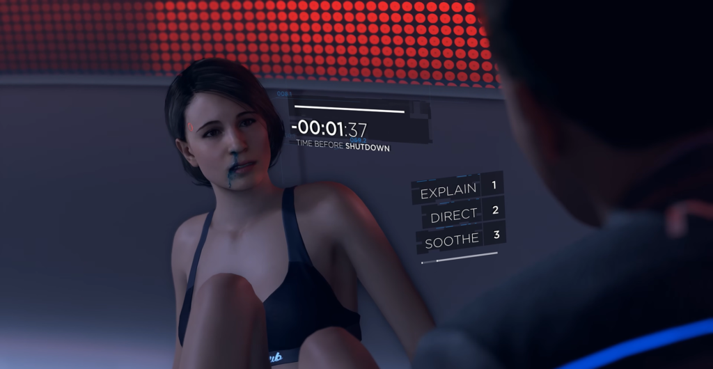 Кара из Detroit: Become Human сидит в комнате