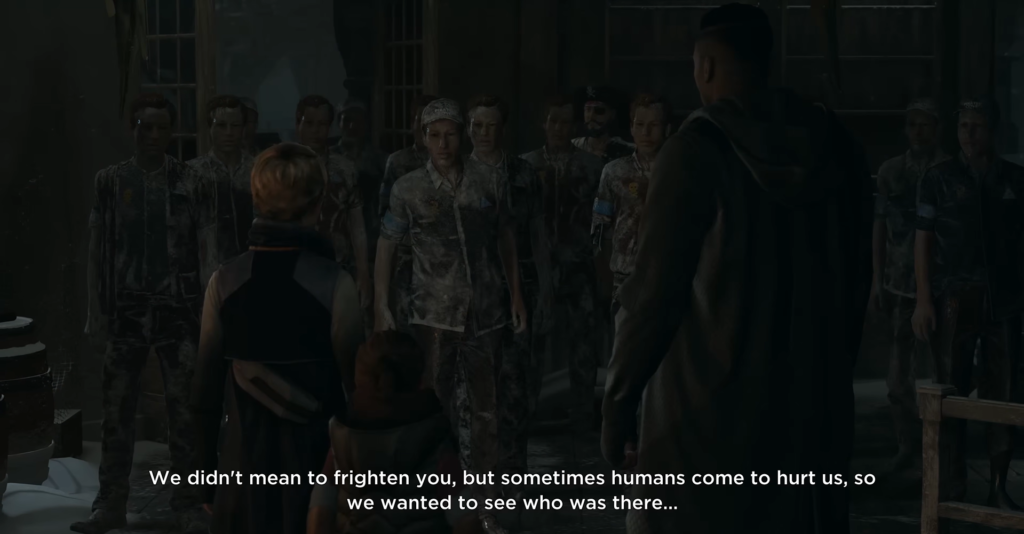 Андроиды Detroit: Become Human стоят в темной комнате