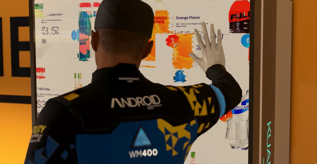 Андроид из Detroit: Become Human касается витрины магазина