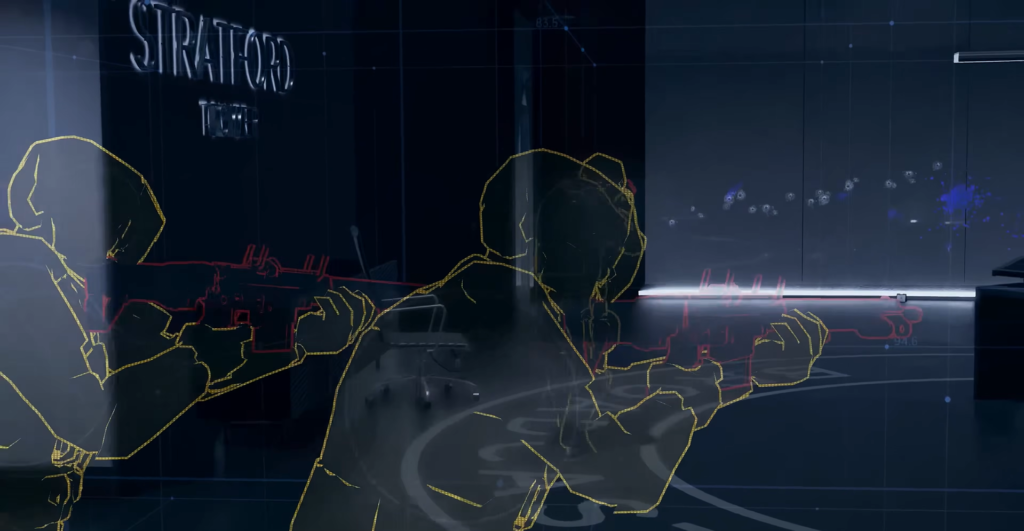 Силуэты людей с оружием в темной комнате