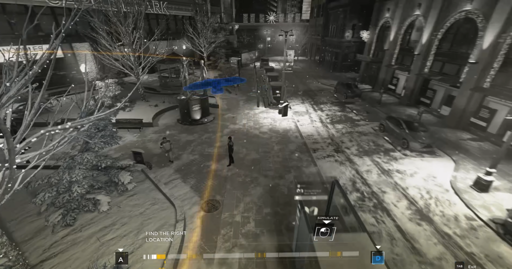 Сцена Detroit: Become Human, вид сверху на площадь зимой