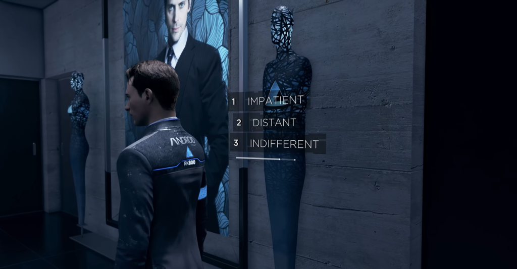 Коннор из Detroit: Become Human выбирает вариант диалога в галерее