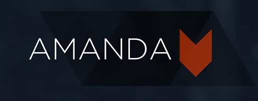 Логотип AMANDA с оранжевой стрелкой на темном фоне