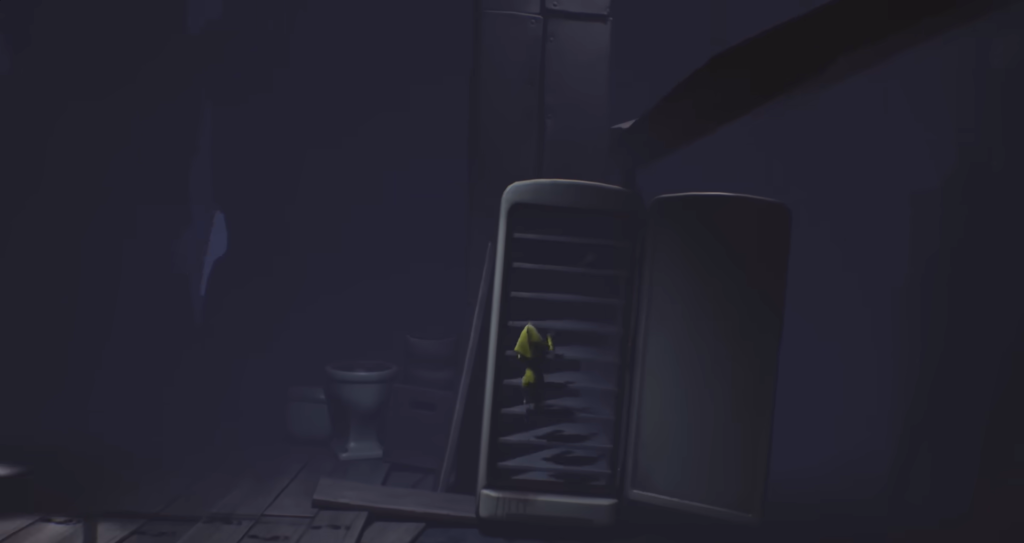 Шестая из Little Nightmares карабкается по решётке вентиляции