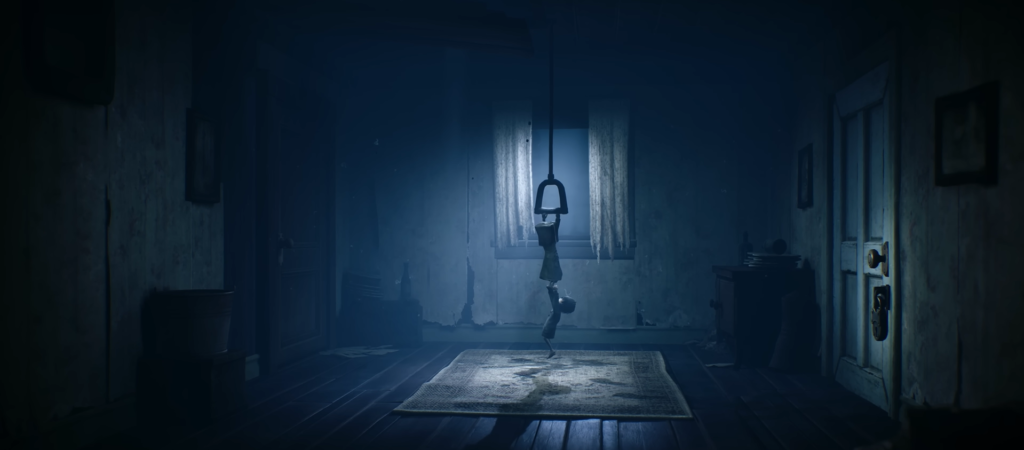 Шестая из Little Nightmares висит на крюке в комнате