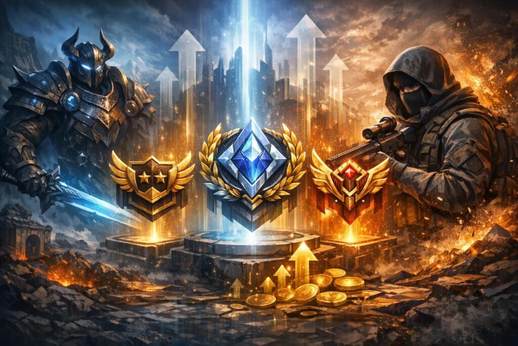 Воин в броне и солдат целятся на эмблемы рангов