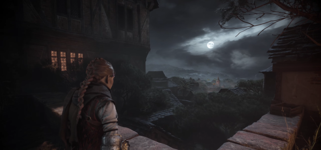 Амиция де Рун смотрит на город ночью, A Plague Tale