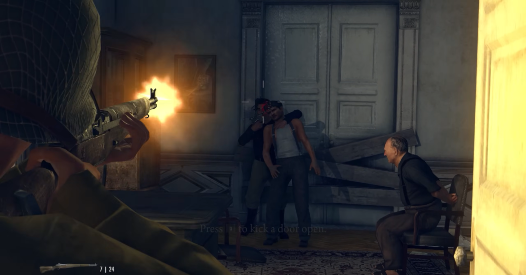 Макс Пэйн стреляет из винтовки в комнате