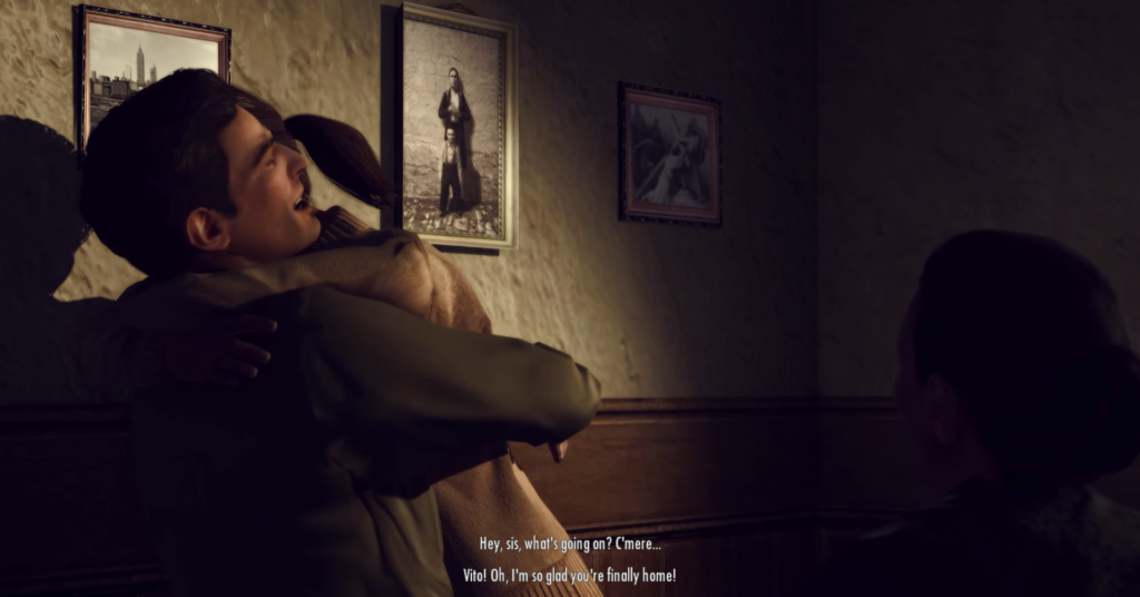 Вито Скалетта обнимает сестру в комнате Mafia II