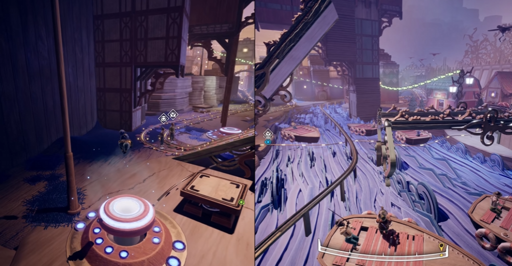 Персонажи бегут по платформам в It Takes Two