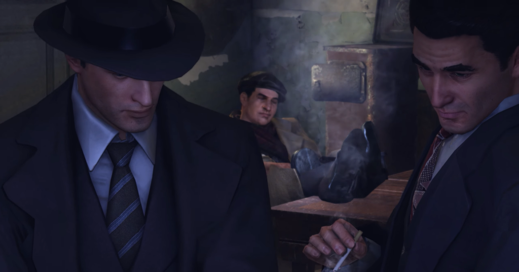 Томми Анджело и Полли курят в баре Mafia II