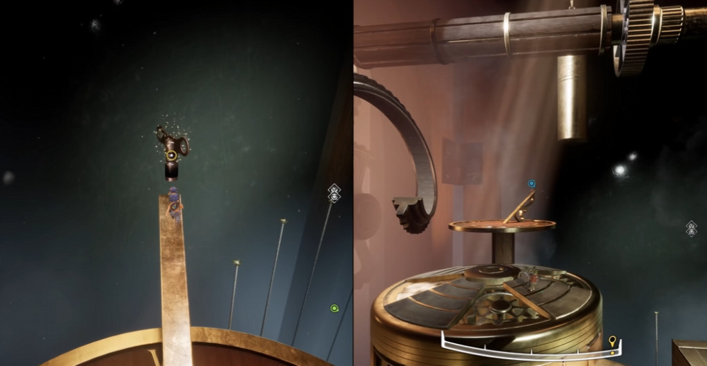 Кукла стоит на металлическом столбе в механизме