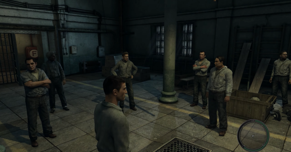 Заключённые стоят в тюремной комнате, Mafia II