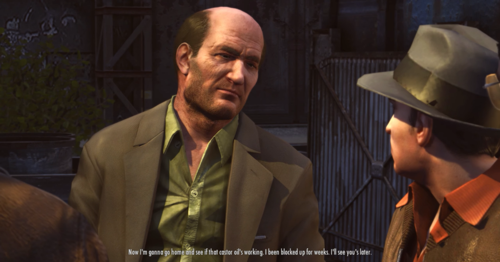Томми Анджело разговаривает с мужчиной в шляпе, Mafia II