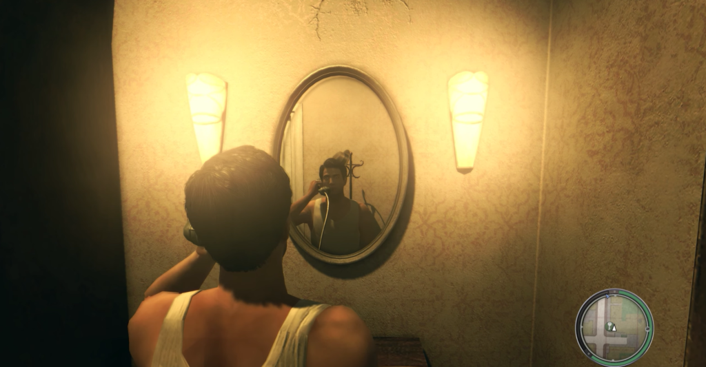 Вито Скалетта из Mafia II бреется у зеркала