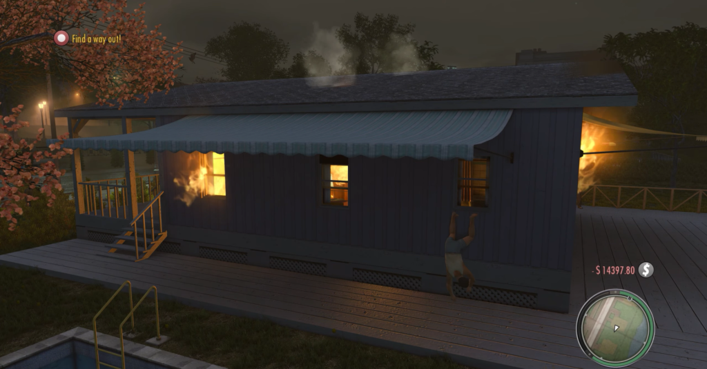 Горящий дом ночью в игре Mafia II