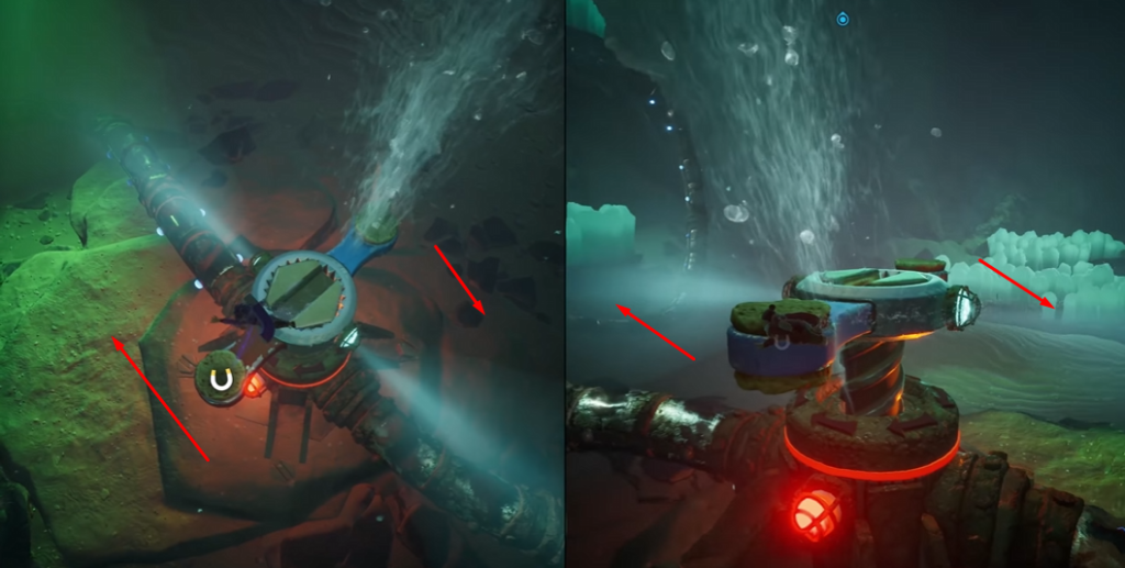 Подводный механизм выпускает струю воды среди льда