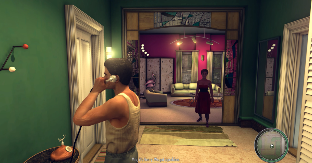 Вито Скалетта говорит по телефону в квартире Mafia II