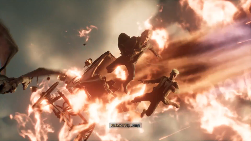 Профессор Фиг прыгает из горящей кареты в небе