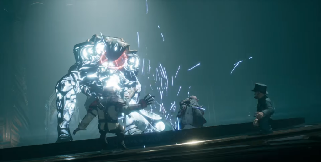 Гигантский светящийся робот атакует людей в тумане