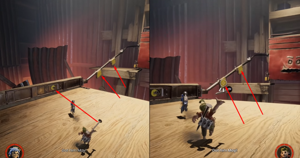 Мэй и Коди бегут по деревянной платформе It Takes Two