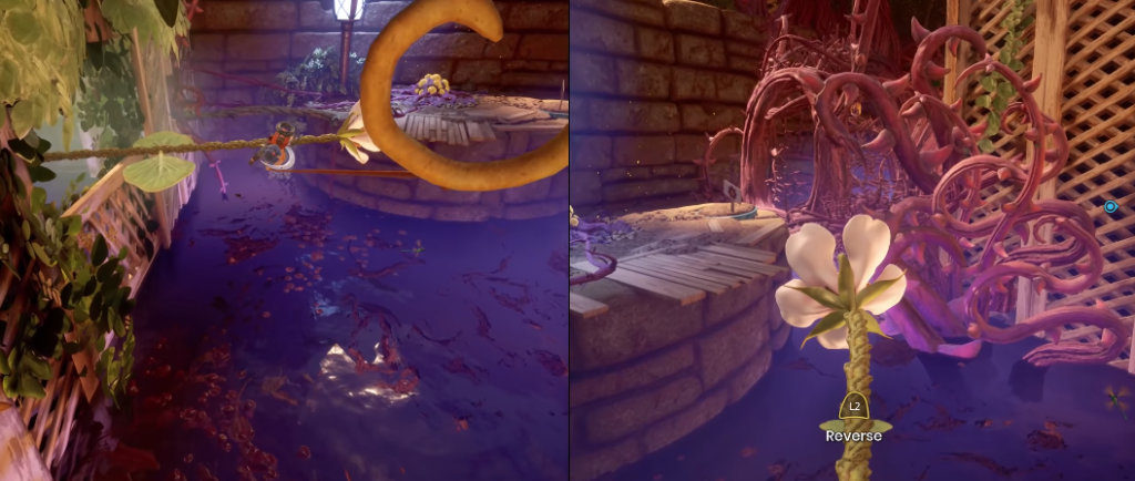 Персонажи It Takes Two прыгают по лианам над водой