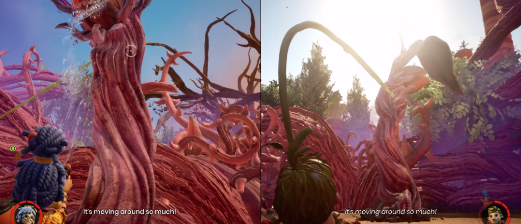 Мэй и Коди наблюдают движущиеся красные лозы в лесу