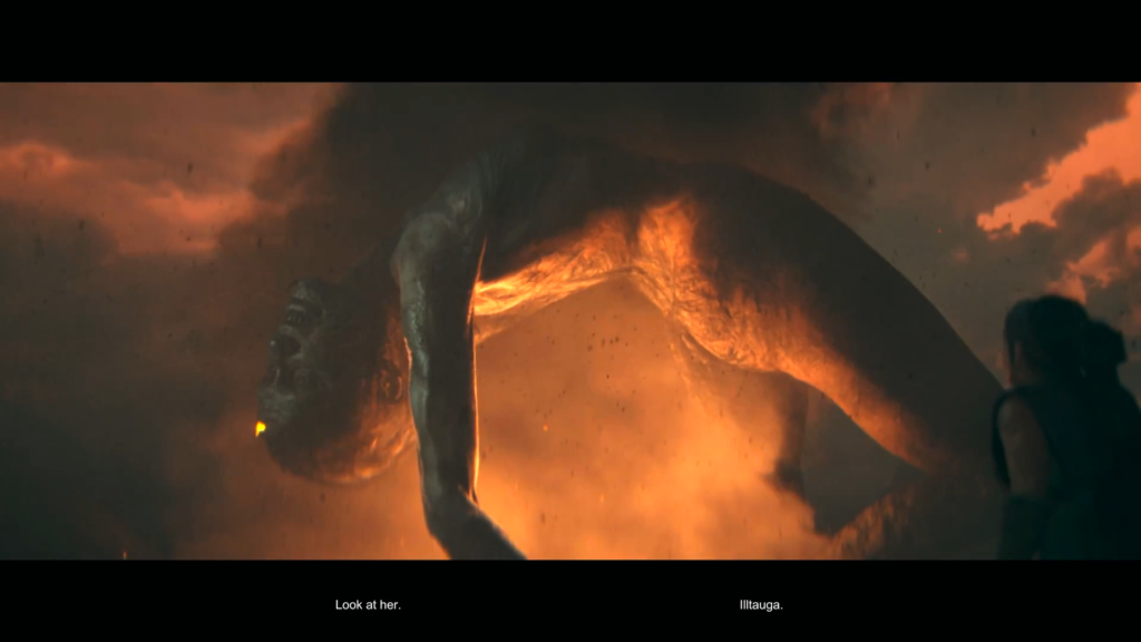 Гигантское существо ползёт в дыму и огне