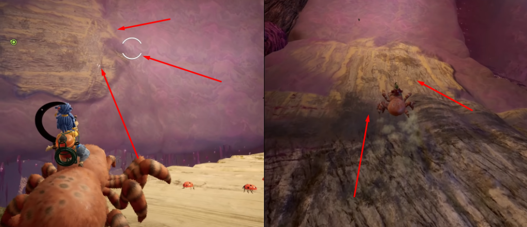 Персонаж верхом на крабе карабкается по скале