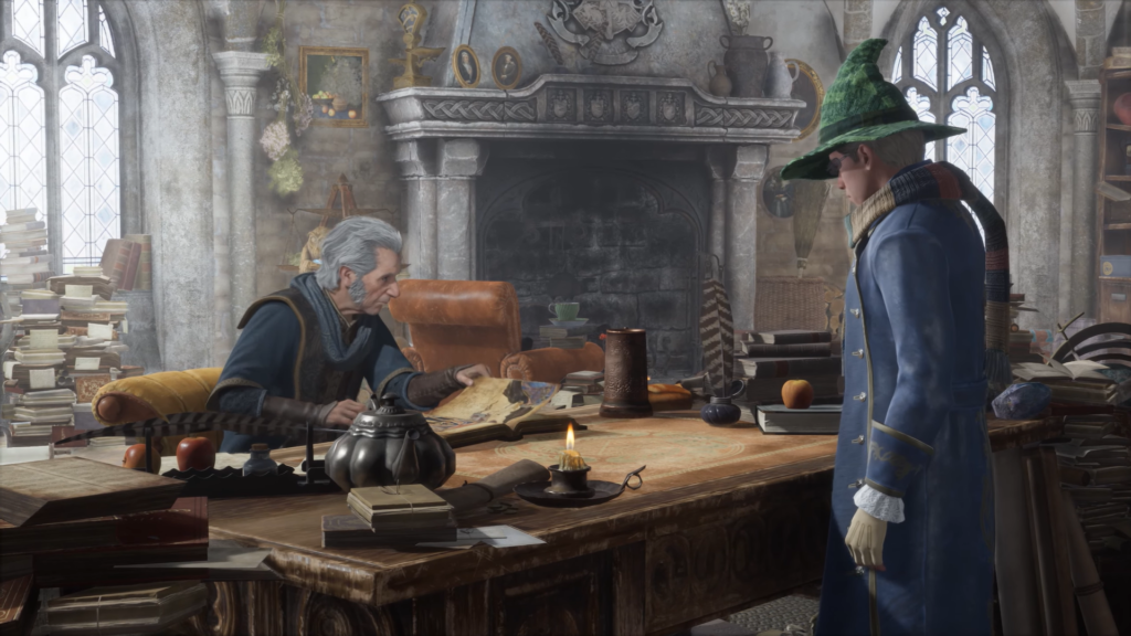 Профессор Фиг разговаривает со студентом в кабинете Хогвартса