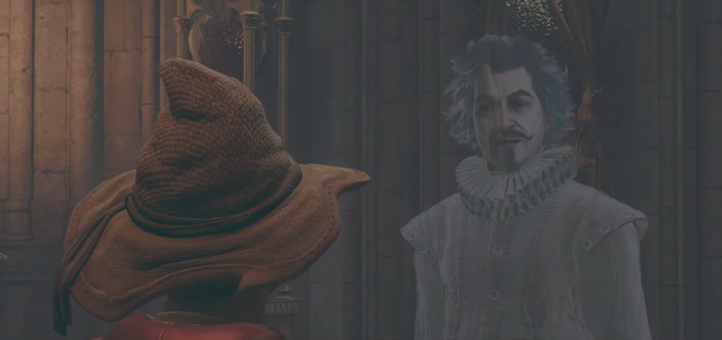 Призрак мужчины разговаривает с волшебником в замке