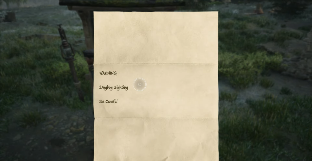 Записка с предупреждением о Dugbog на болоте