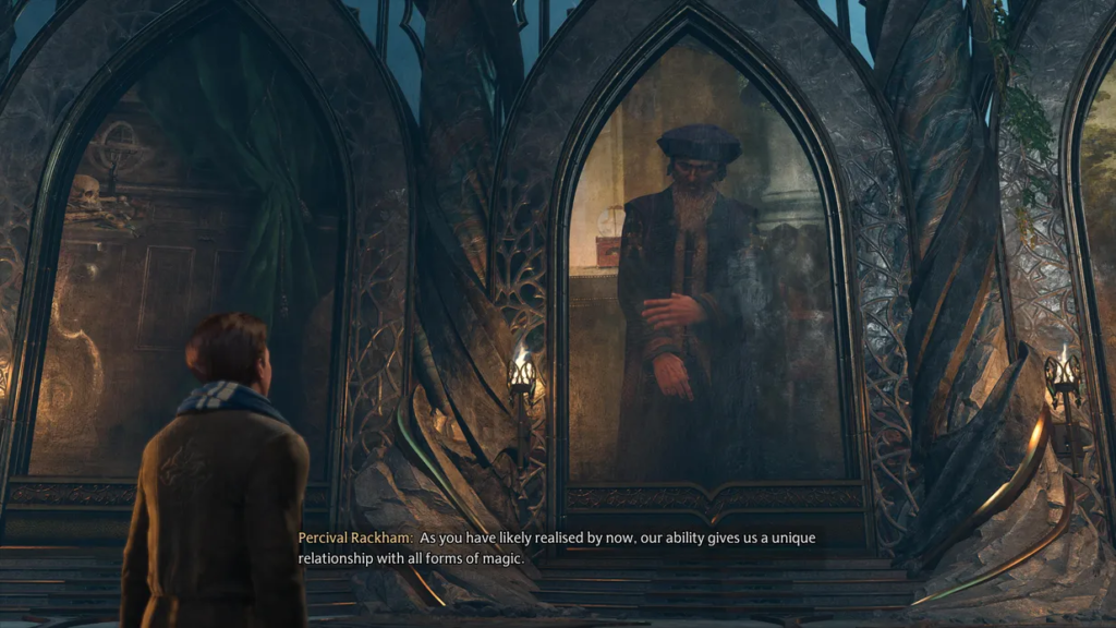 Ученик смотрит на портрет в Хогвартсе Hogwarts Legacy