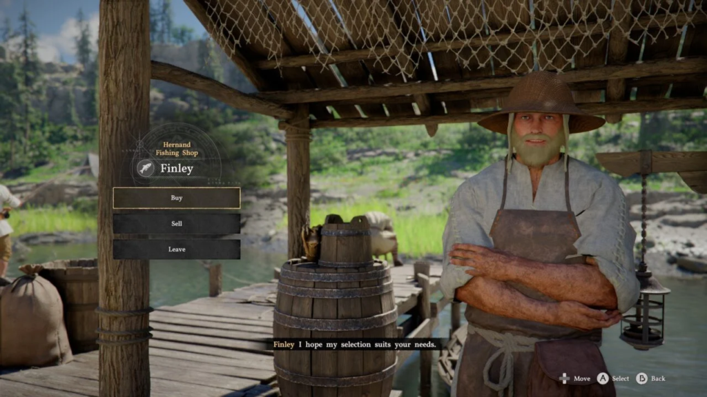 Финли стоит на причале у рыбацкой лавки