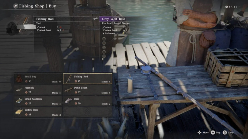 Меню магазина рыбалки, удочка на деревянном причале