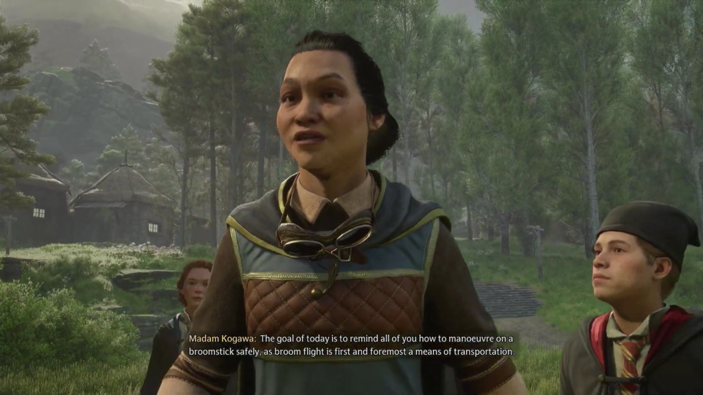 Мадам Когава говорит ученикам на лесной поляне
