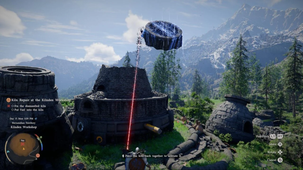 Луч красного лазера поднимает крышку печи в горах