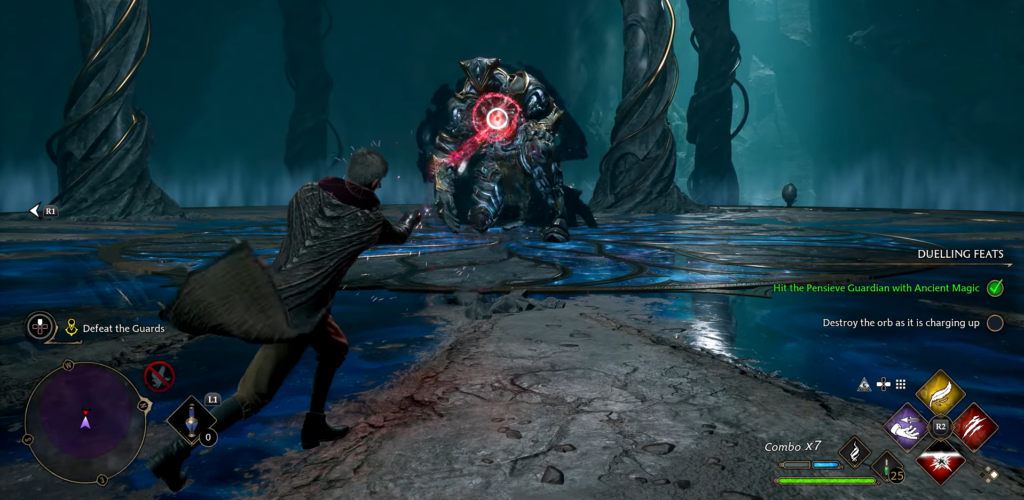 Волшебник атакует Стража Омута в Hogwarts Legacy