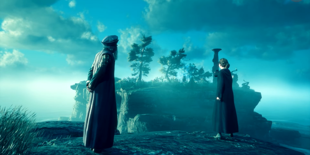 Два человека стоят на скале у моря