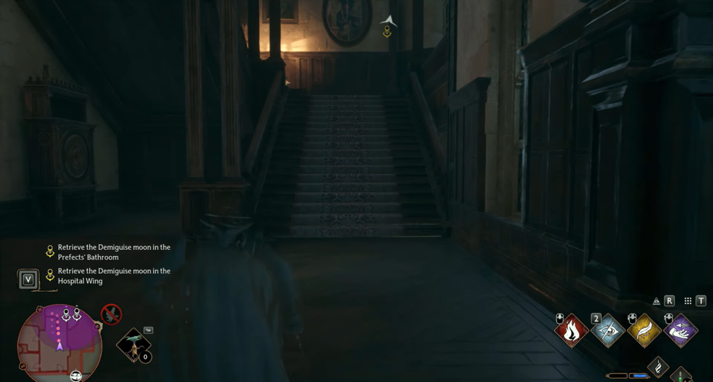 Персонаж поднимается по лестнице в Hogwarts Legacy