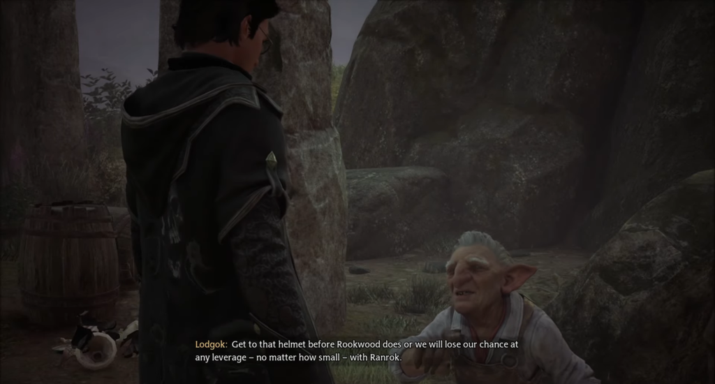 Лодгок разговаривает с учеником у камней Hogwarts Legacy