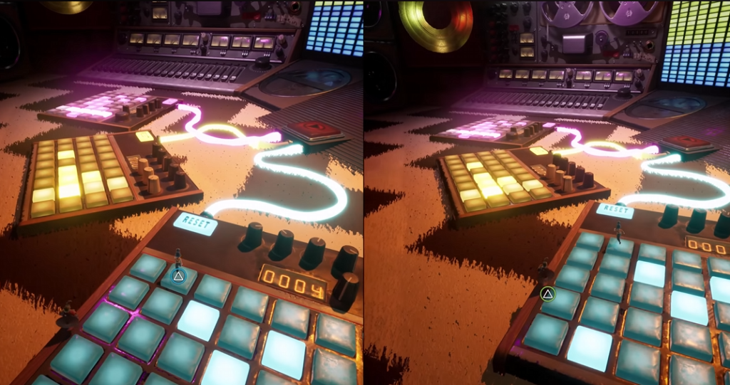 Пульты с подсвеченными кнопками на студийном столе