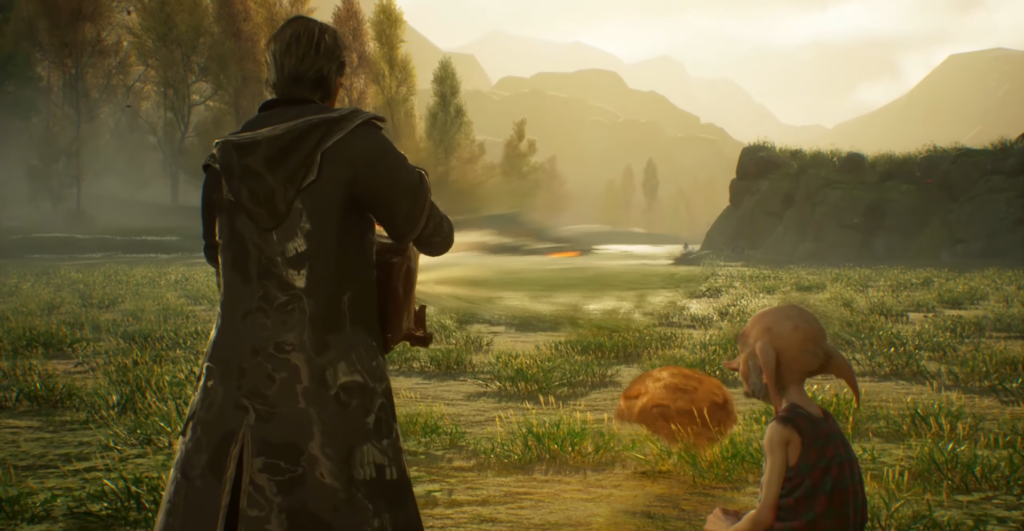 Мужчина с ружьём смотрит на поле у гор